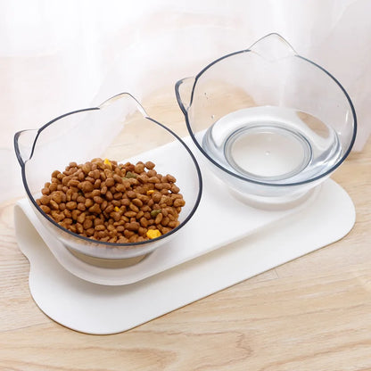 Non-Slip Double Cat Bowl For Food and Water With Inclination Stand